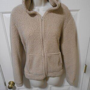CUTE TAN FLUFFY FLEECE WOMEN'S SIZE M LEMITE FULL ZIP JACKET HOODIE TOP w/ POCKE